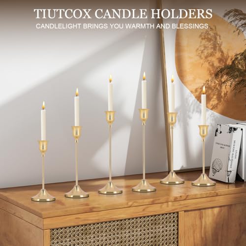 12 Pack Metal Tall Candle Holders - Vintage Gold Candlestick Set with 3 Sizes