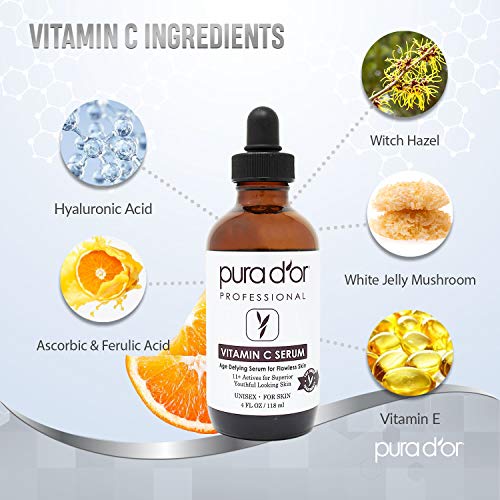 Vitamin C Serum with Derma Roller Set for Face & Eyes - Brightening & Hyperpigmentation Treatment