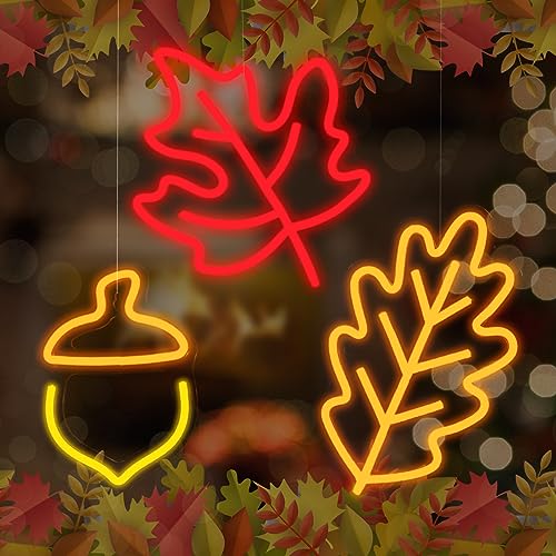 Fall Neon Sign Set - 3 LED Autumn Decorations for Thanksgiving & Halloween