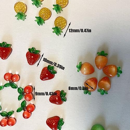 Mini Resin Fruit Cabochons - 60PCS Flatback Fruit Nail Charms for Crafts, Slime, Scrapbooking, DIY Embellishments - Fruit Variation