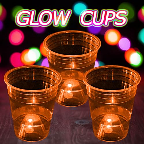 Orange Glow Cups Set - 40 Disposable 16oz Plastic Cups for Party & Holiday