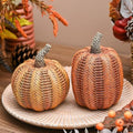Medium Fall Pumpkin Decorations Set - 2 Resin Pumpkins for Autumn Home Decor