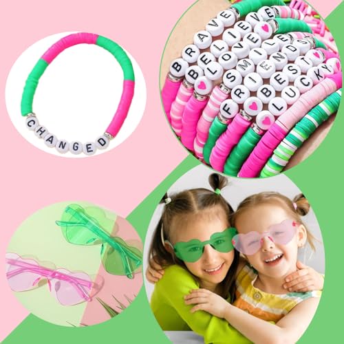 Pink and Green Birthday Party Favors Set - Glasses, Broom Pens, Bracelets & More
