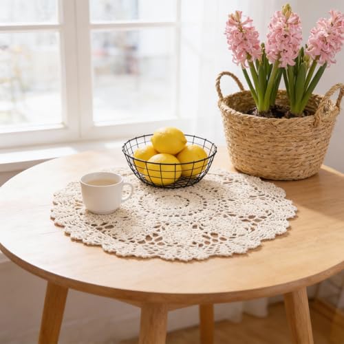 Cotton Crochet Doilies 15 Inch Lace Table Decor for Dining & Home