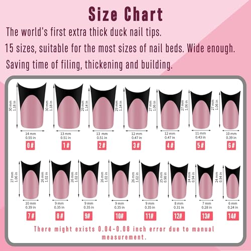Medium Black French Tip Duck Nail Tips Set - 150pcs, Full Cover, Moon Curve, Soft Gel