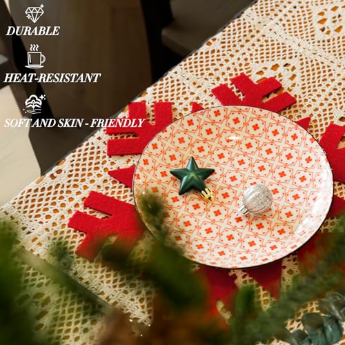 Noctiflorous Felt Placemats & Coasters Set 12 pcs Christmas Red 13 Inch - Heat Resistant & Durable
