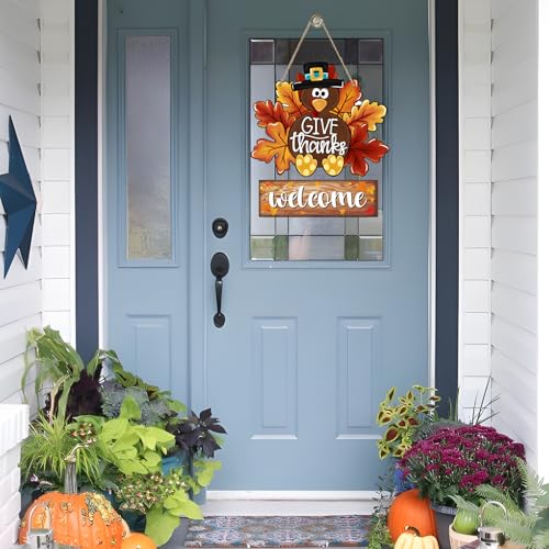 Thanksgiving Wooden Door Sign Set - Fall Harvest Welcome Decor for Front Door & Wall