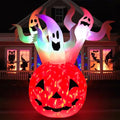 6ft Halloween Inflatable Pumpkin Ghost Yard Decor with RGB Lights and LED Flame