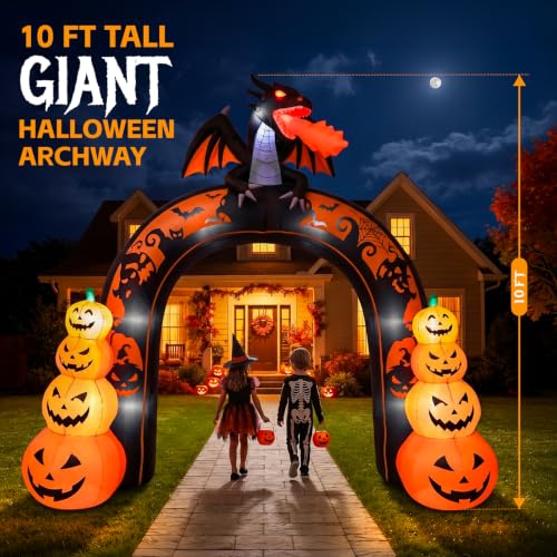 Giant Halloween Inflatable Archway with Dragon and Pumpkins - Outdoor Yard Decor