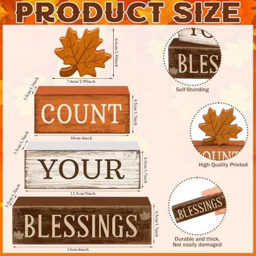 Count Your Blessings Fall Wooden Block Set - Rustic Maple Leaf Decor