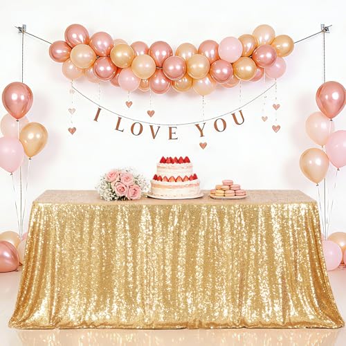 Eternal Beauty Gold Sequin Rectangle Tablecloth 90x132 Inch for Weddings Parties Events - Variation: Gold 132" x 90"