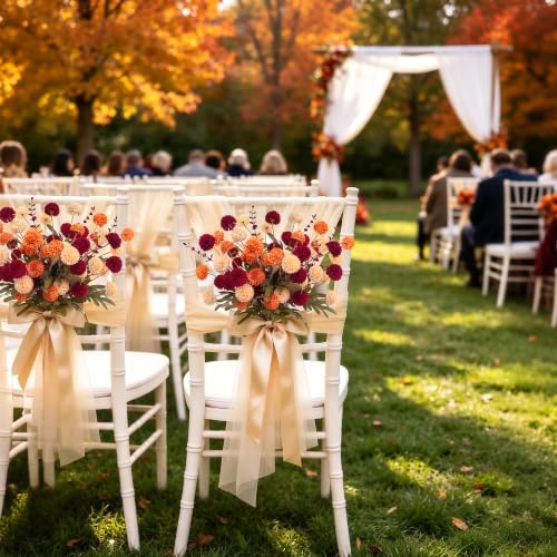 Fall Flowers Artificial Set - 16Pcs Autumn Decor with Orange Red Beige Blooms & Eucalyptus