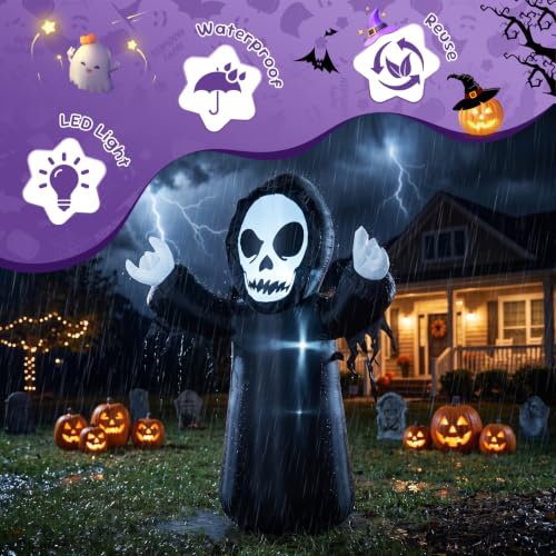 Halloween Grim Reaper Inflatable Decoration with Built-in LEDs - 4FT, Spooky Outdoor Decor