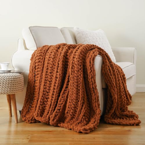 Caramel 50x60 Inch Chunky Knit Throw Blanket for Couch & Bed - Fall Decor