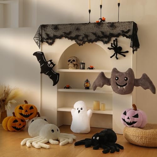 Halloween Pumpkin Shaped Throw Pillow - Off White Large 6x12 Inches Faux Fur Accent