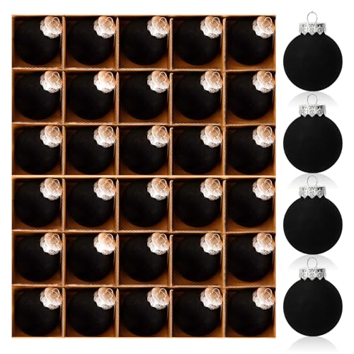 Black Velvet Flocked Christmas Ornaments Set - 30PCS, 2.36 Inch