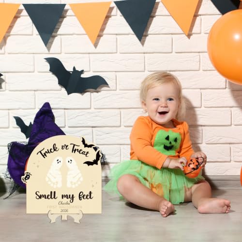 Baby's First Halloween DIY Footprint Art Card Sign - Trick Variation