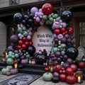 Halloween Balloon Arch Kit - Sage Green Purple Red with Bat Stickers - Variation of Green Purple Red Halloween