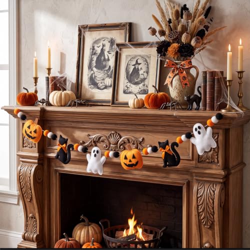 Halloween Felt Banner with Pumpkins Ghosts Black Cats - Ghosts Variation