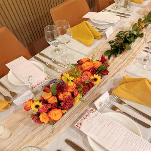 Champagne Cheesecloth Table Runner Set - 12 pcs 35x120 Inches, Boho Wedding Decor