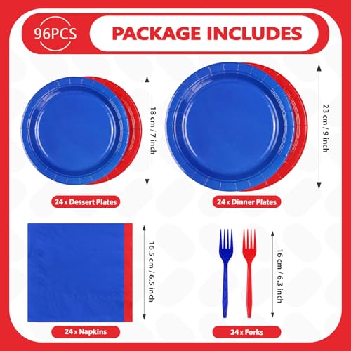 Red & Blue Birthday Party Supplies Set for 24 Guests - Serves 24