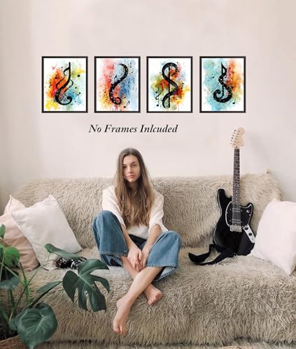 Unframed Music Notes Wall Art Set - 4 Pieces 8x10 Inches - Music Wall Decor
