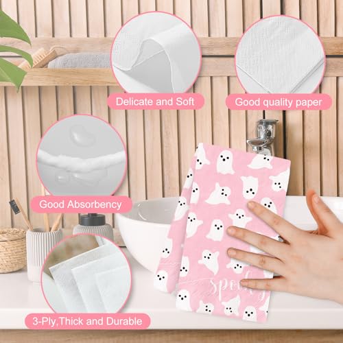 Pink Halloween Ghost Guest Napkins - 100 Pack Disposable Party Table Supplies