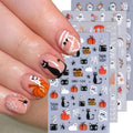 Halloween Nail Art Stickers 4 Sheets Ghost & Cat Embossed 5D Decals - White Black 10