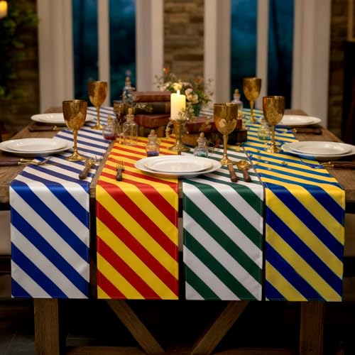 Wizard Table Runner 4-Pack - Red, Green, Blue, Gold Stripes for Party & Decor