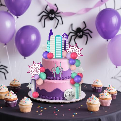 Animal-Themed Cake Topper Set with Spider Web Balls and Stars for Birthday Party