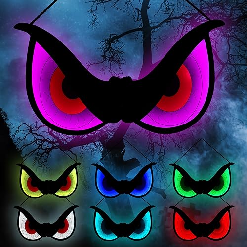 Halloween Spooky Eye Lights - Red Eyeballs, 20-Inch Wooden Window Decor with 7 Color Modes, USB & Battery Operated