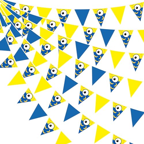 Yellow & Blue Cartoon Party Flags Banner - Big Eyes Banana Flags for Birthday & Events - 36pcs, 10M