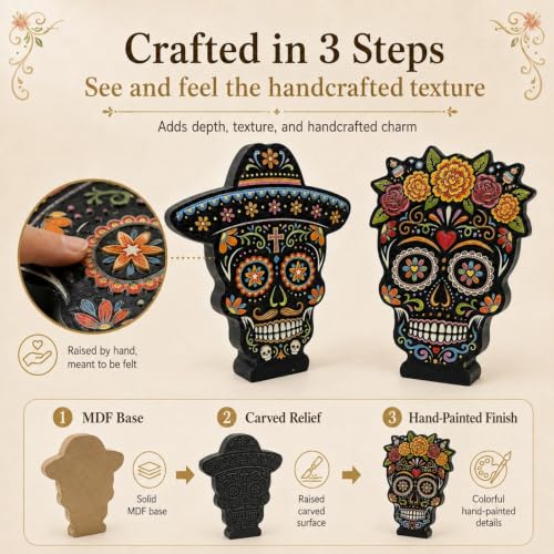 Brown Sugar Skull Figurines Set of 2 Day of the Dead Ofrenda Decorations