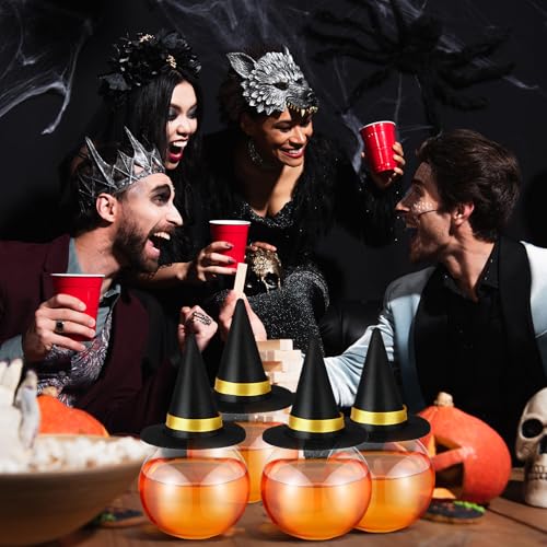 Halloween Witch Hat Potion Bottles Set - 12 Plastic 13.5oz Black