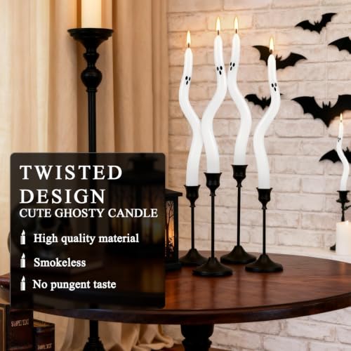 White Ghost Twist Taper Candles 6-Pack - Halloween Ghost Face Decor