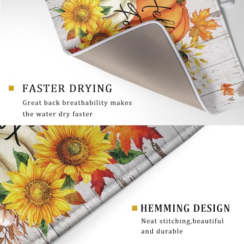 Hello Fall Pumpkin Dish Drying Mat for Kitchen Counter 18x24 Inch Orange Absorbent Pad - Autumn Home Decor