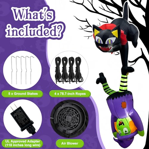 8 FT Halloween Inflatable Cat and Witch Outdoor Decor with LED Lights