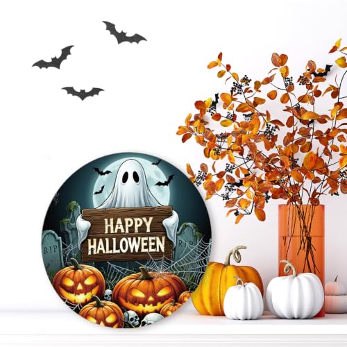 Halloween Ghost Pumpkin Wooden Door Sign - Multicolor 03, Festive Wall Art