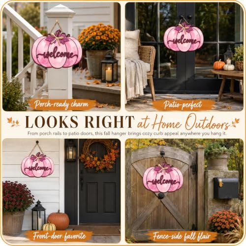 Pink Fall Pumpkin Door Hanger Wooden Welcome Sign for Home Decor - DIENGDAED