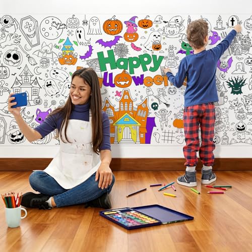 Halloween Coloring Tablecloth 31x72 Inch Kids Art & Party Decor