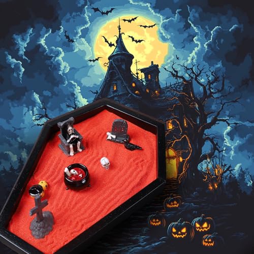 Coffin Zen Garden Kit for Desk Goth Halloween Decor Miniature Witchy Figurines