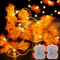 Fall Maple Leaf String Lights 14.7FT 40 LED Battery-Operated with Timer - 2 Pack