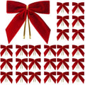 Red Velvet Christmas Tree Ornaments - Pre-Tied Bow Set for Holiday Decorations