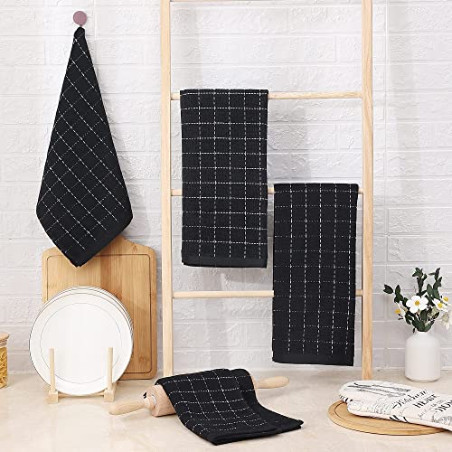 Black Cotton Kitchen Towels 13x28 Inches - 10 Pack, Absorbent & Soft
