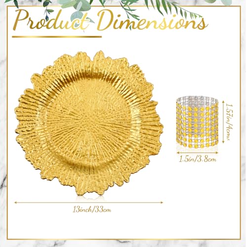 Gold Reef Charger Plates Set with Napkin Rings - 50 Pieces, 13 Inch Round, Elegant Table Decor - Variation: Gold / 50