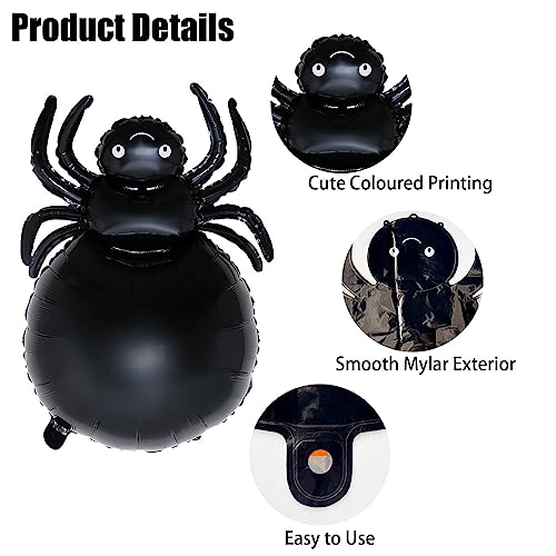 Black Spider Foil Balloons for Halloween & Party Decorations - Set of 5