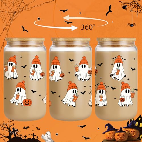 16 oz Ghost Cup with Lid & Stainless Steel Straw - Halloween Drinkware Gift