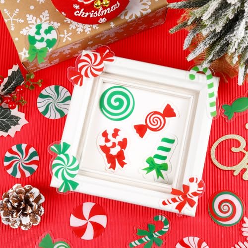 Candy Cane Christmas Gel Window Clings - Peppermint Lollipop Design, 50 Pack