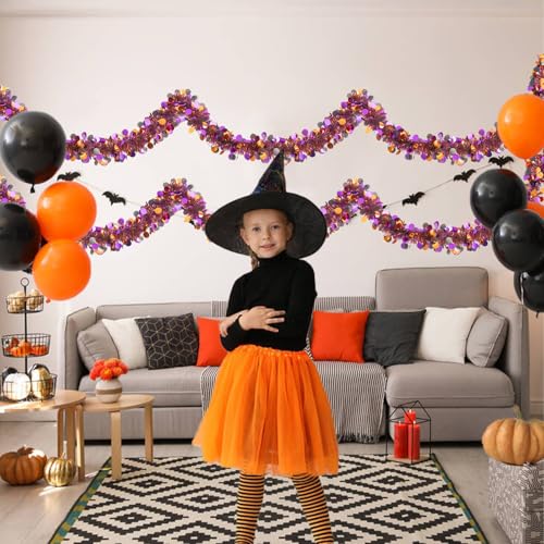 Halloween Tinsel Garland 20FT Black Purple Orange Metallic Decor for Parties