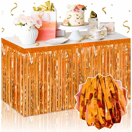 Orange Foil Fringe Table Skirts 3 Pack 29x108 Inches Party Decorations